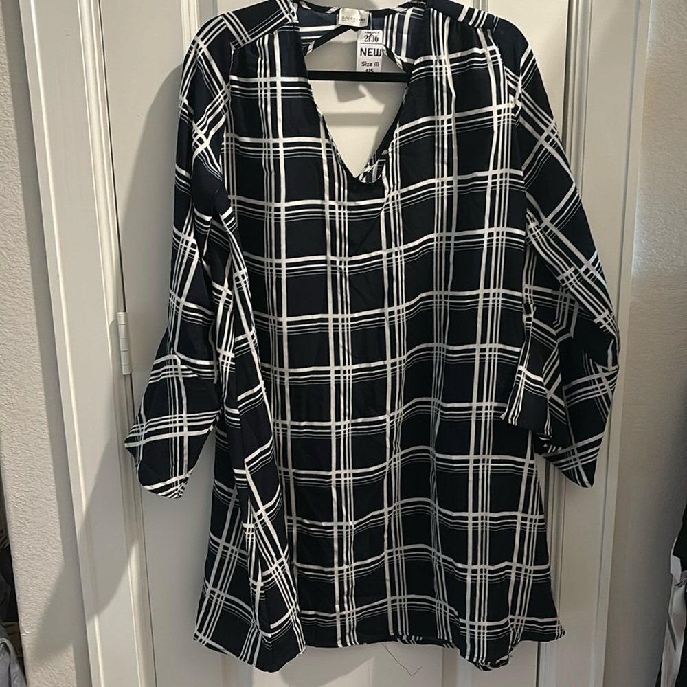 2/$30 💥♻ Goldspark Navy/White LS Lightweight Summer Mini Dress | Medium | 4607